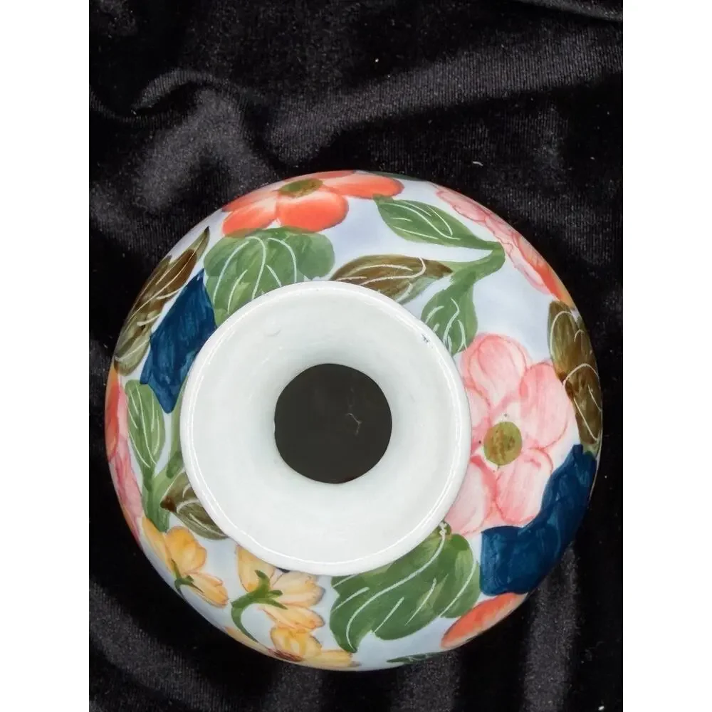 Vintage Hand Painted Thai Floral Porcelain Bud Vase Cottagecore Decor